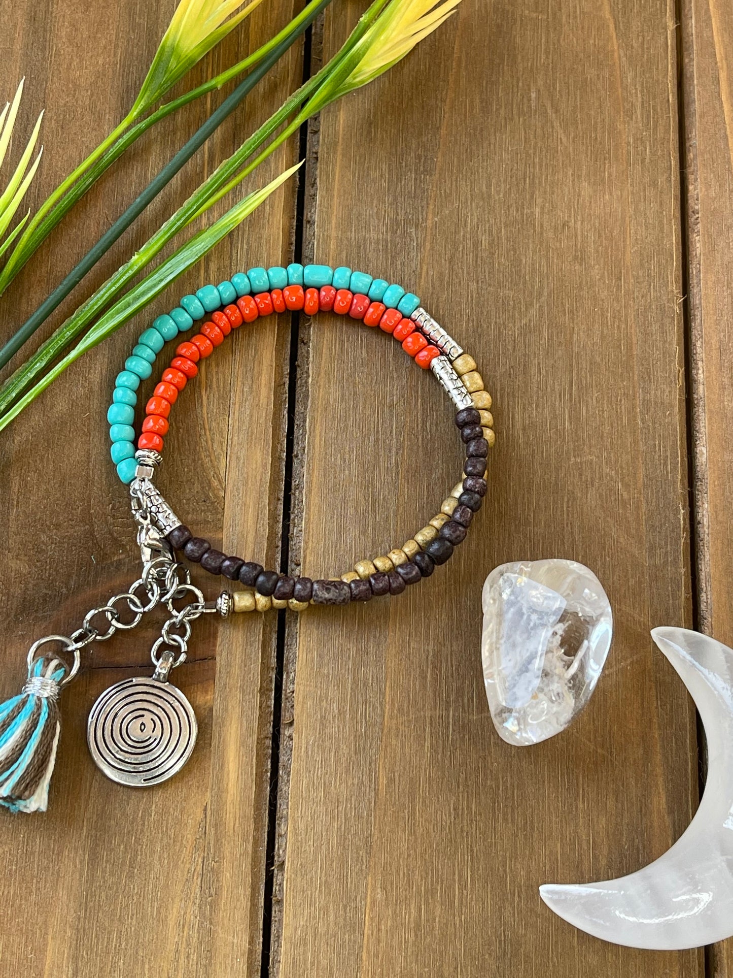 Boho Wrap Bracelet / Round Amulet