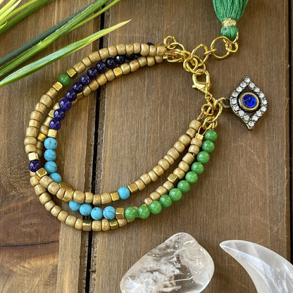 3 Strand Boho Bracelet / Green