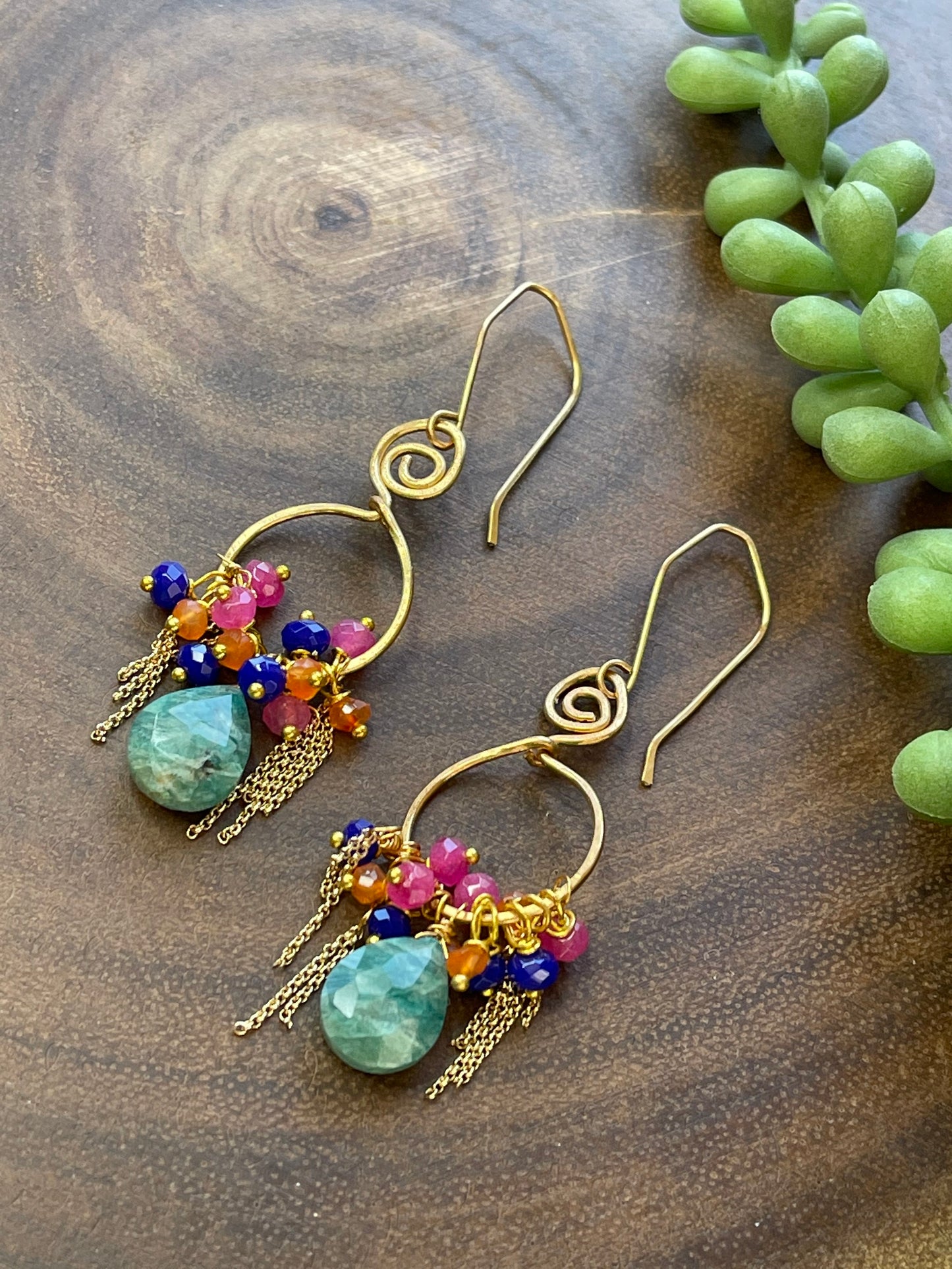 Amazonite Multicolored Hoop Earrings