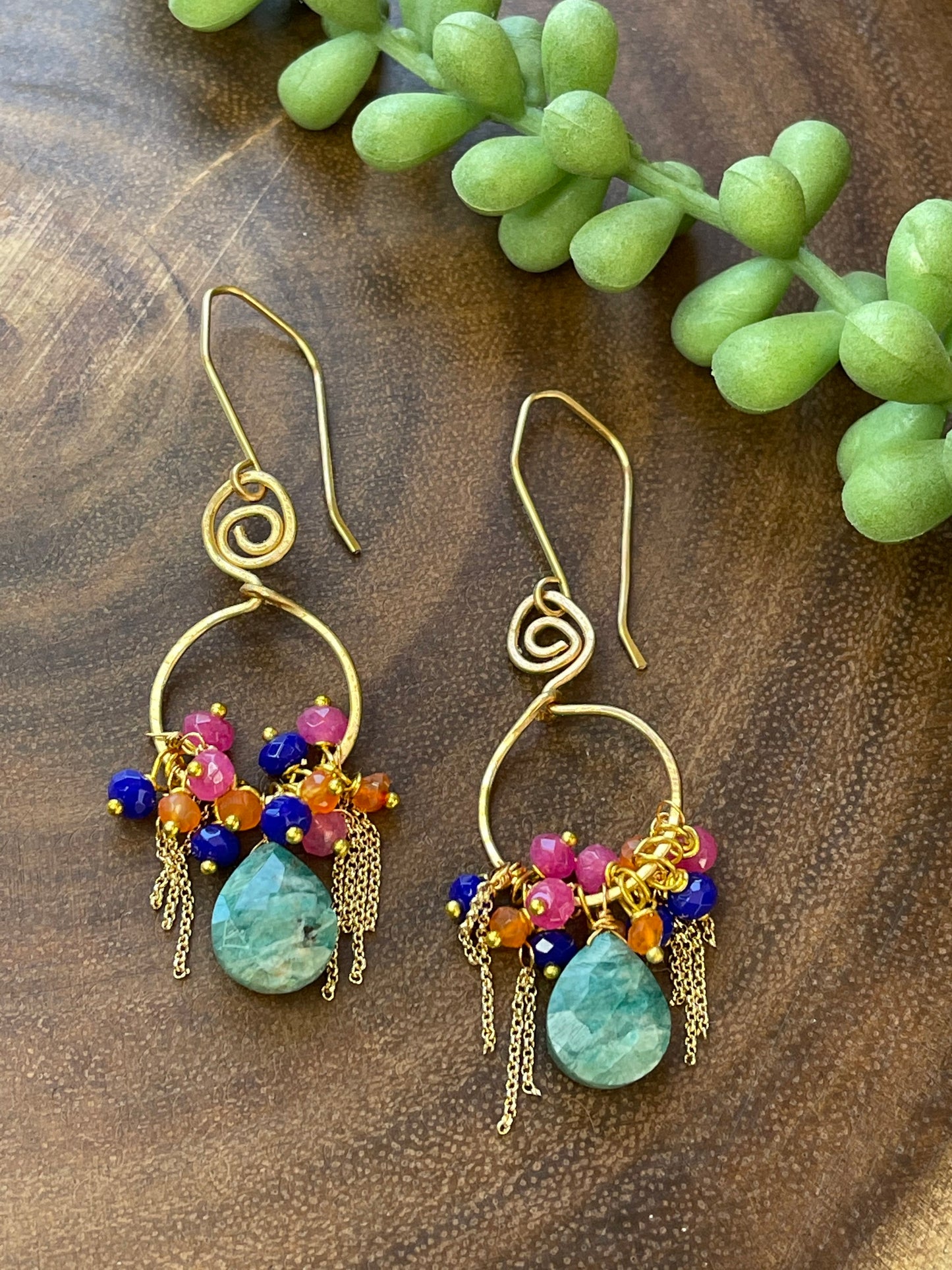 Amazonite Multicolored Hoop Earrings