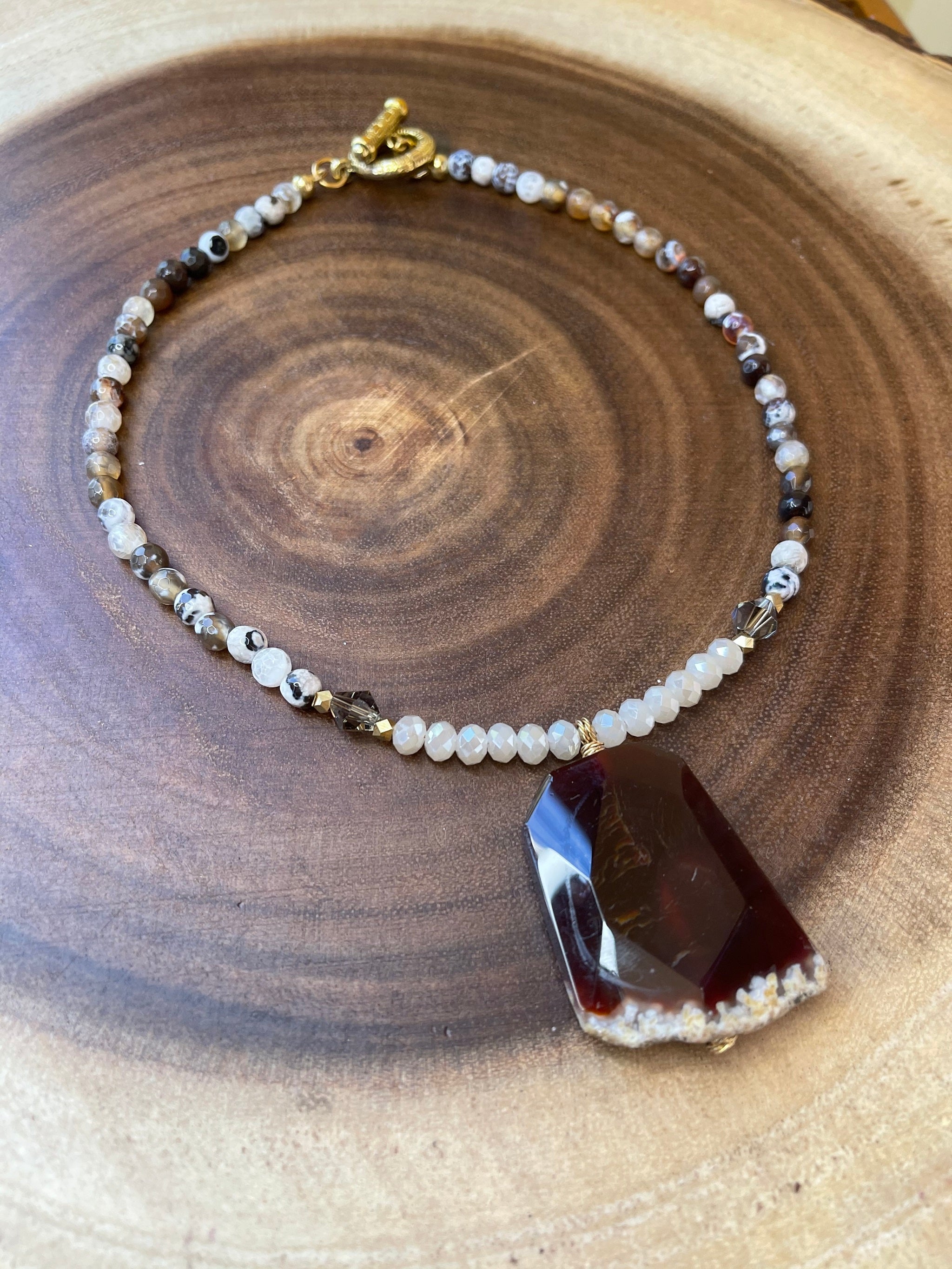 Botswana Brown Agate Necklace and Ring Jewelry Set