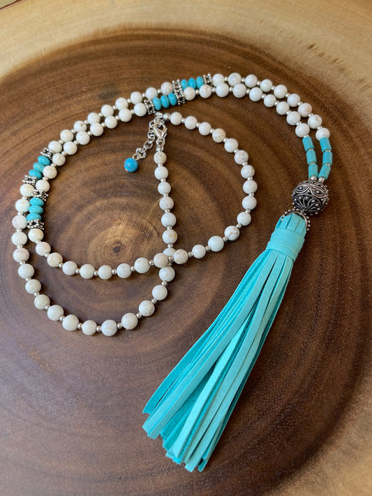 Turquoise Tassel Beaded Necklace