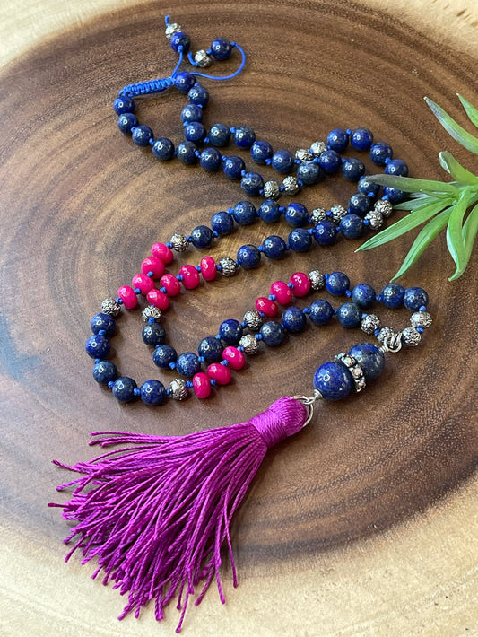 Lapis Lazuli Pink Tassel Necklace