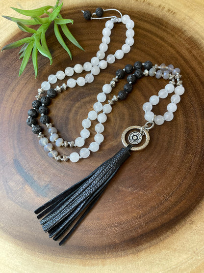 White Jade Beaded Tassel Necklace