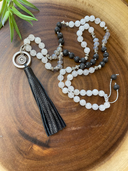 White Jade Beaded Tassel Necklace