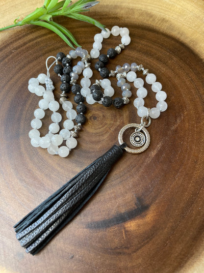 White Jade Beaded Tassel Necklace