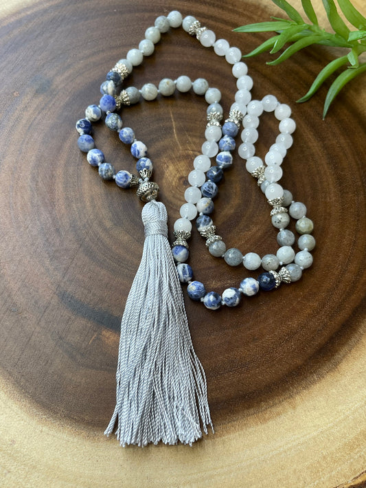 Sodalite Gray Tassel Necklace