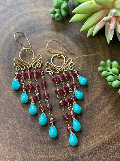 Czech Winged Style Earrings - Turquoise/Plum - Gold