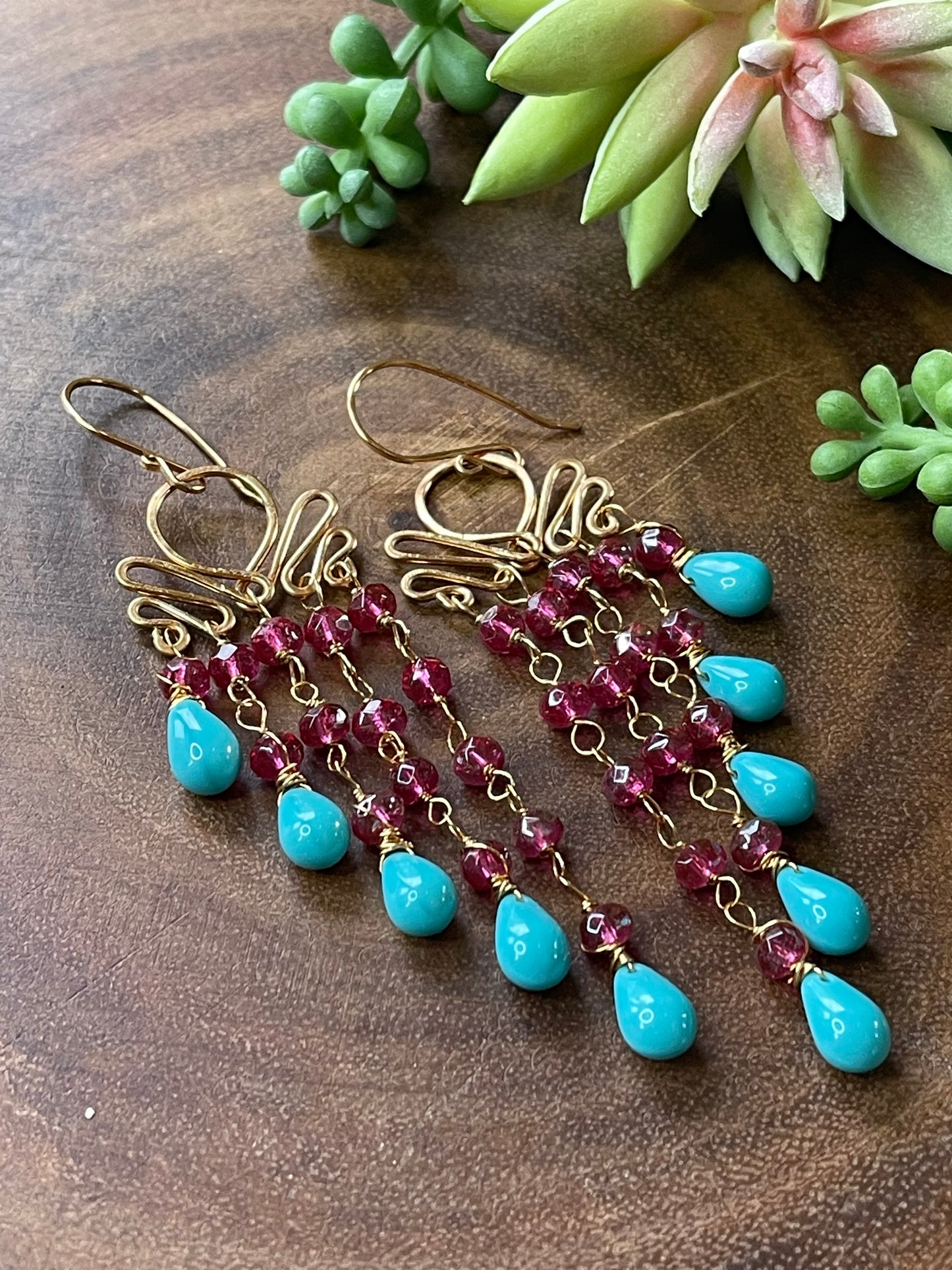 Czech Winged Style Earrings - Turquoise/Plum - Gold