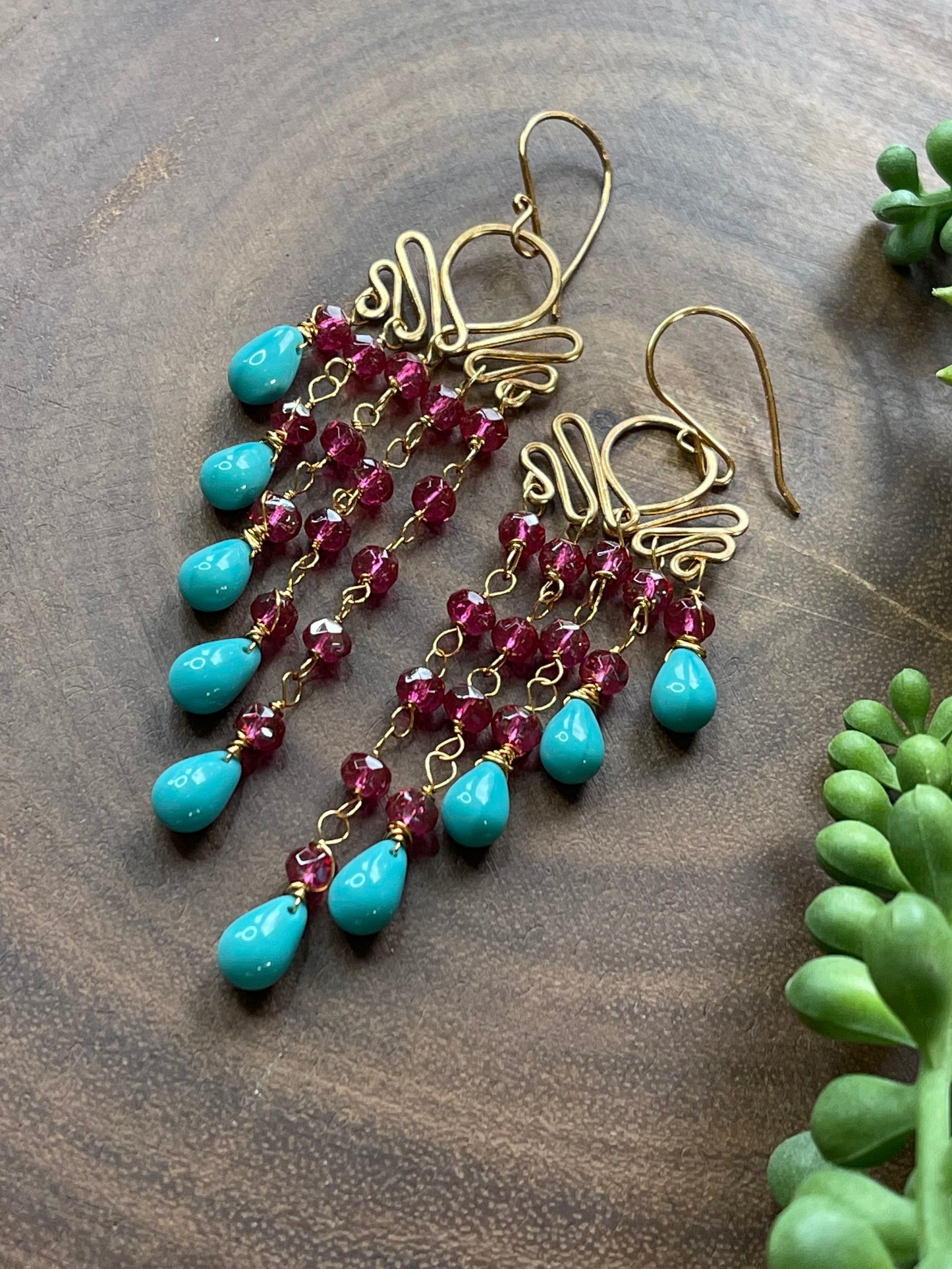 Czech Winged Style Earrings - Turquoise/Plum - Gold