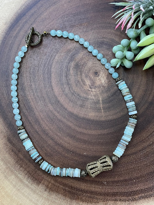 Boho Brass Jade/Shell Necklace