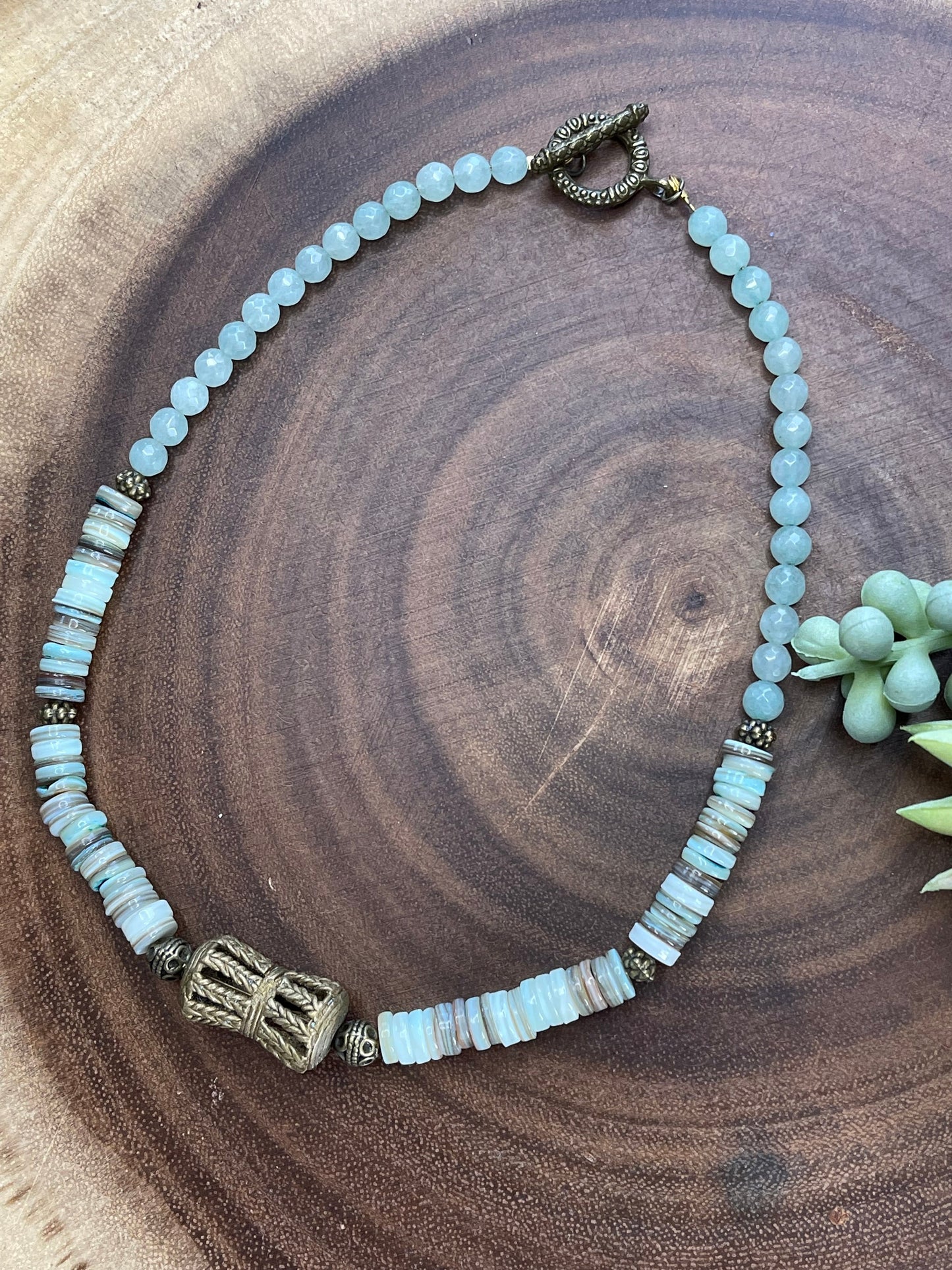 Boho Brass Jade/Shell Necklace