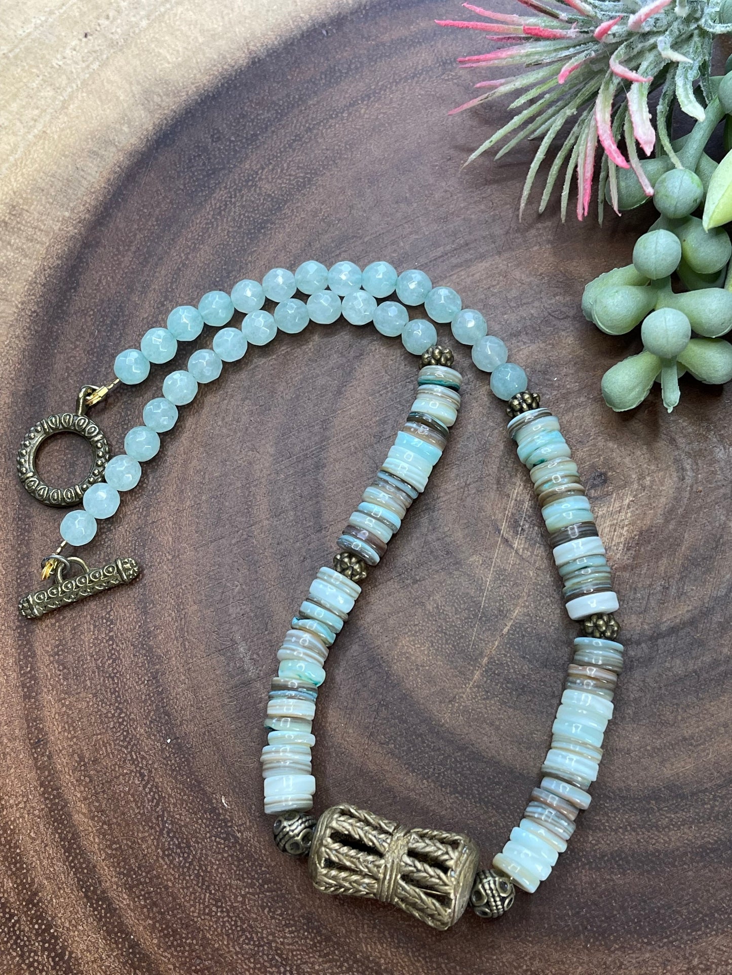 Boho Brass Jade/Shell Necklace