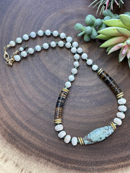 Boho Jasper and Shell Necklace