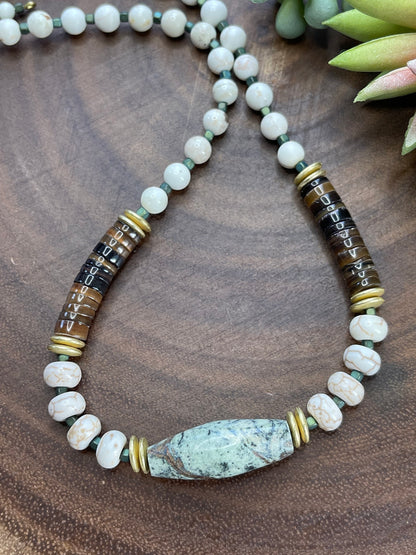 Boho Jasper and Shell Necklace