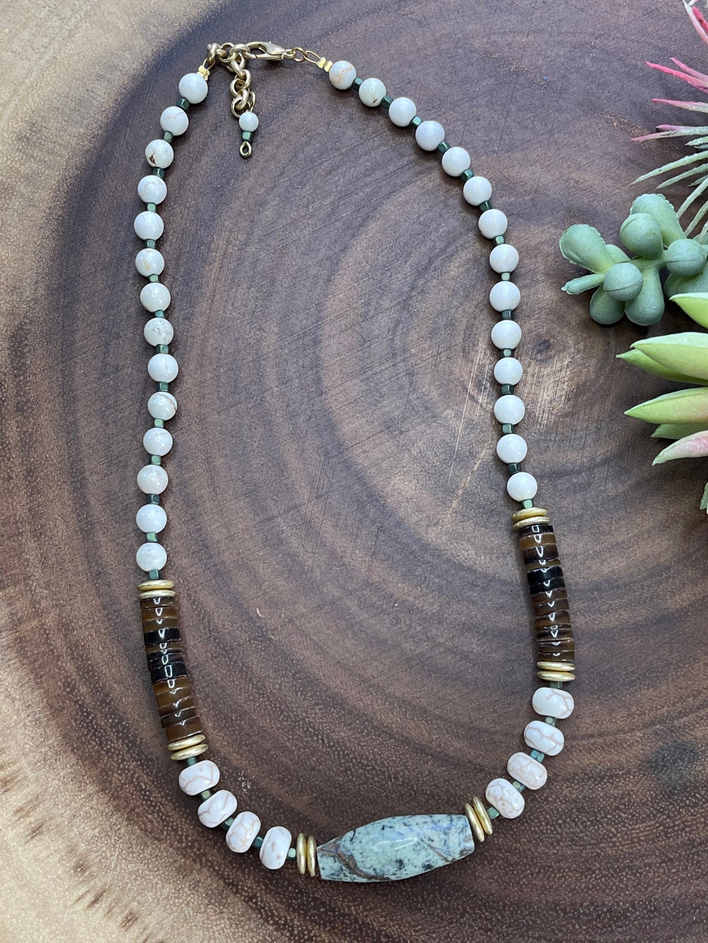 Boho Jasper and Shell Necklace