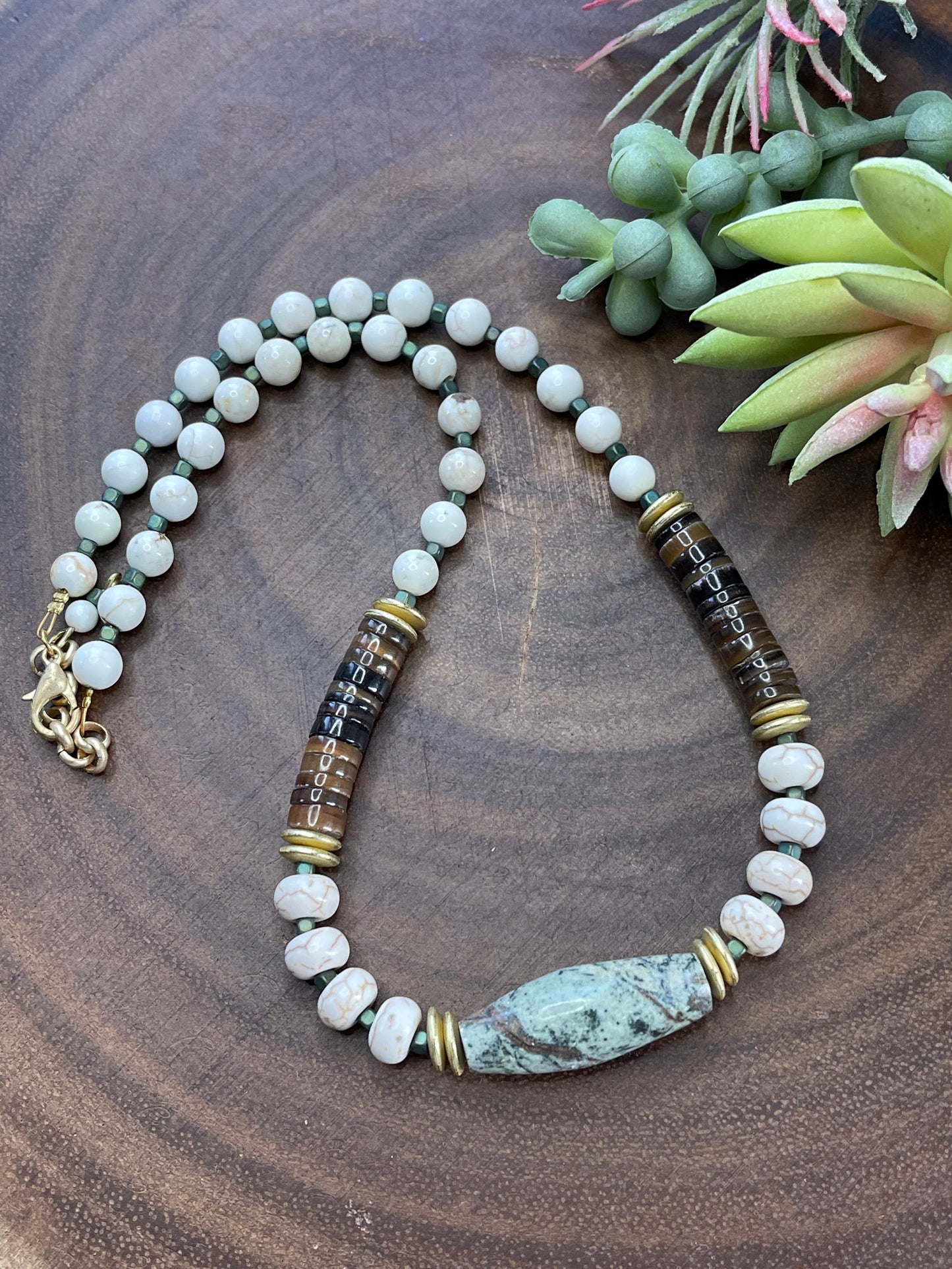 Boho Jasper and Shell Necklace