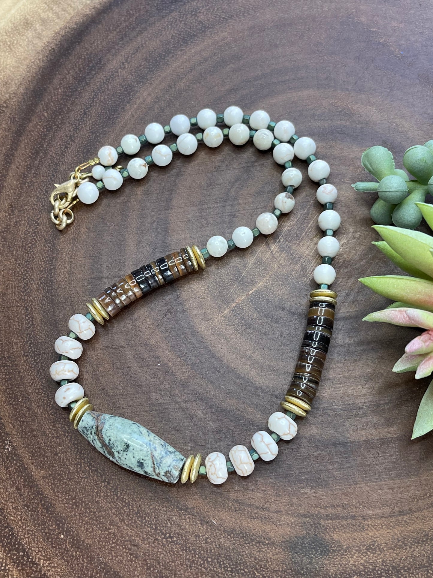 Boho Jasper and Shell Necklace