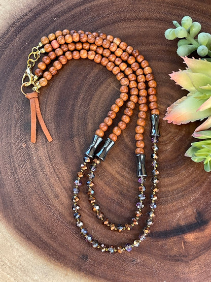 Crystal / Wood Double Strand Necklace