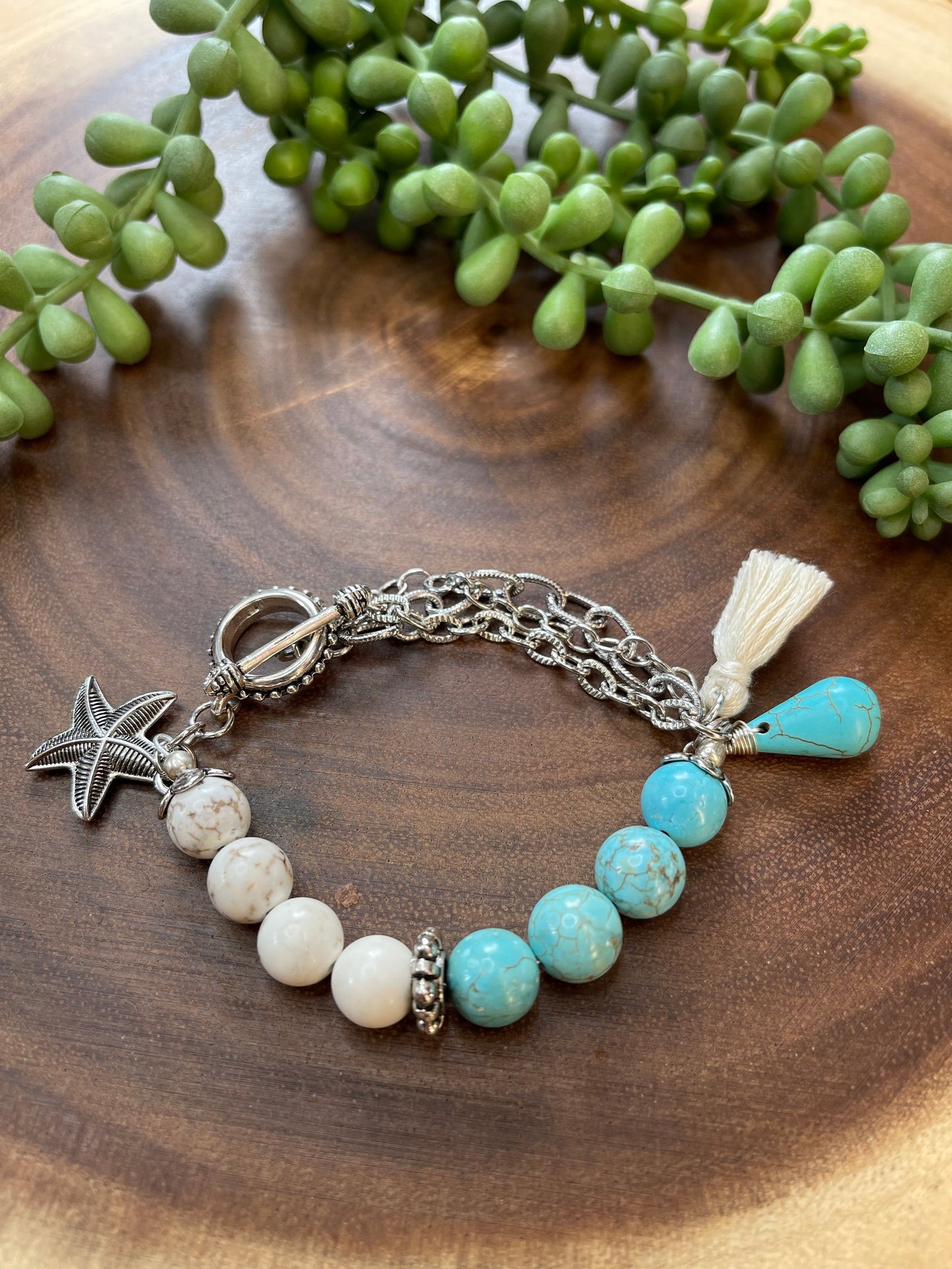 Turquoise Beaded Charm Bracelet