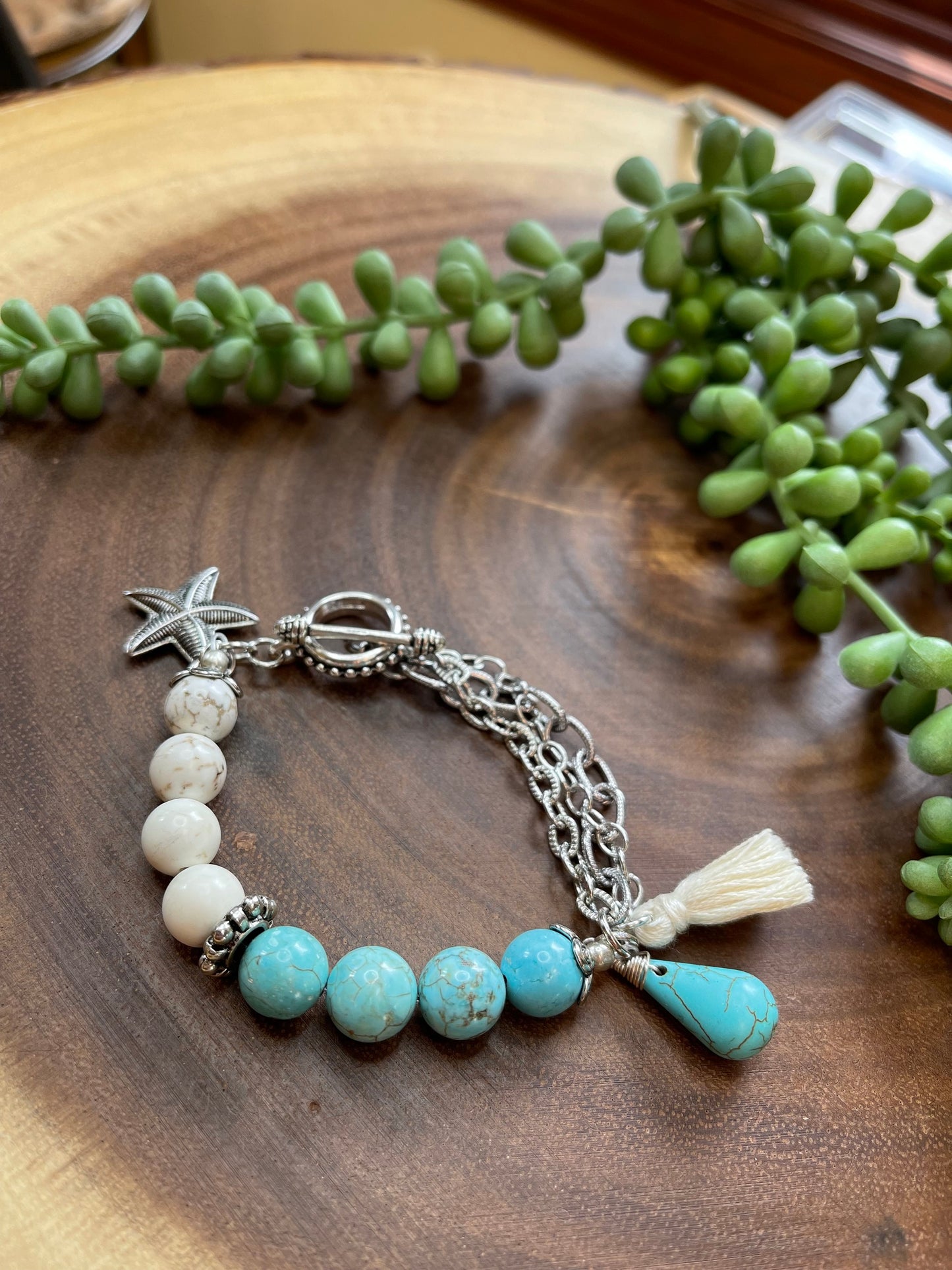 Turquoise Beaded Charm Bracelet