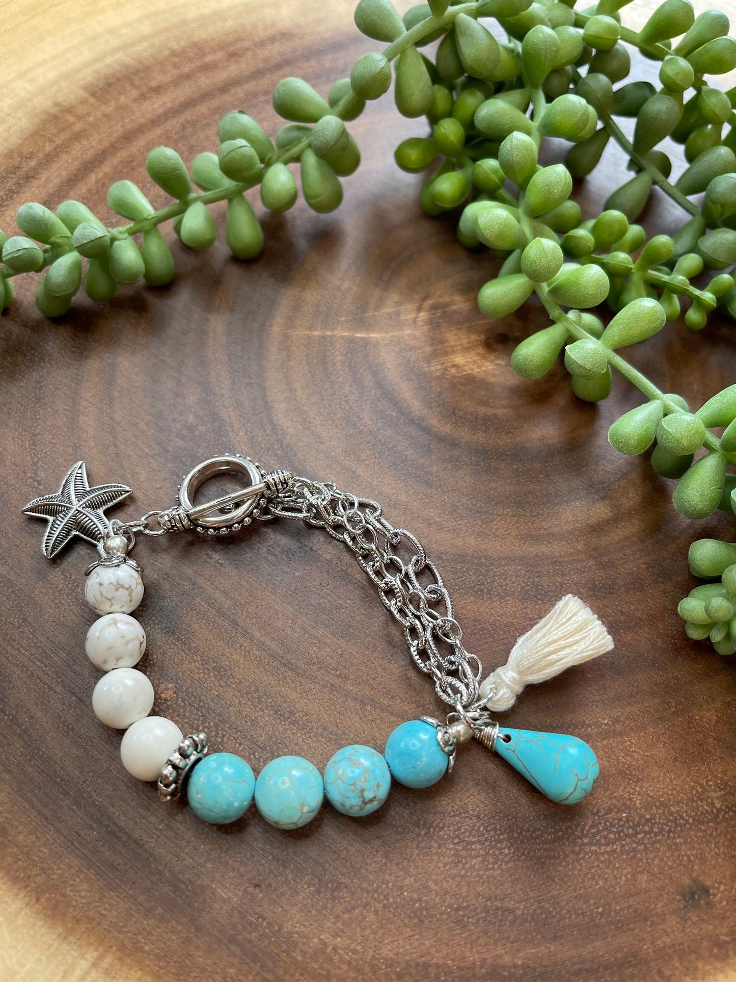 Turquoise Beaded Charm Bracelet