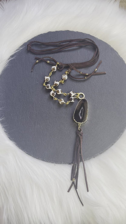 Brown Agate Tassel Necklace