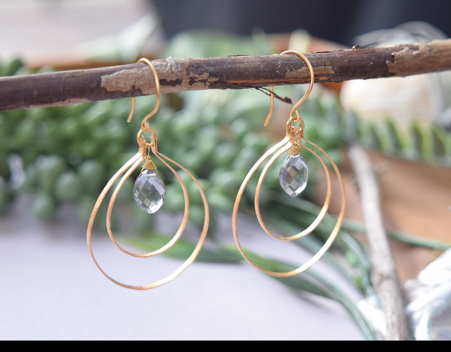 Gray Quartz Hoop Earrings