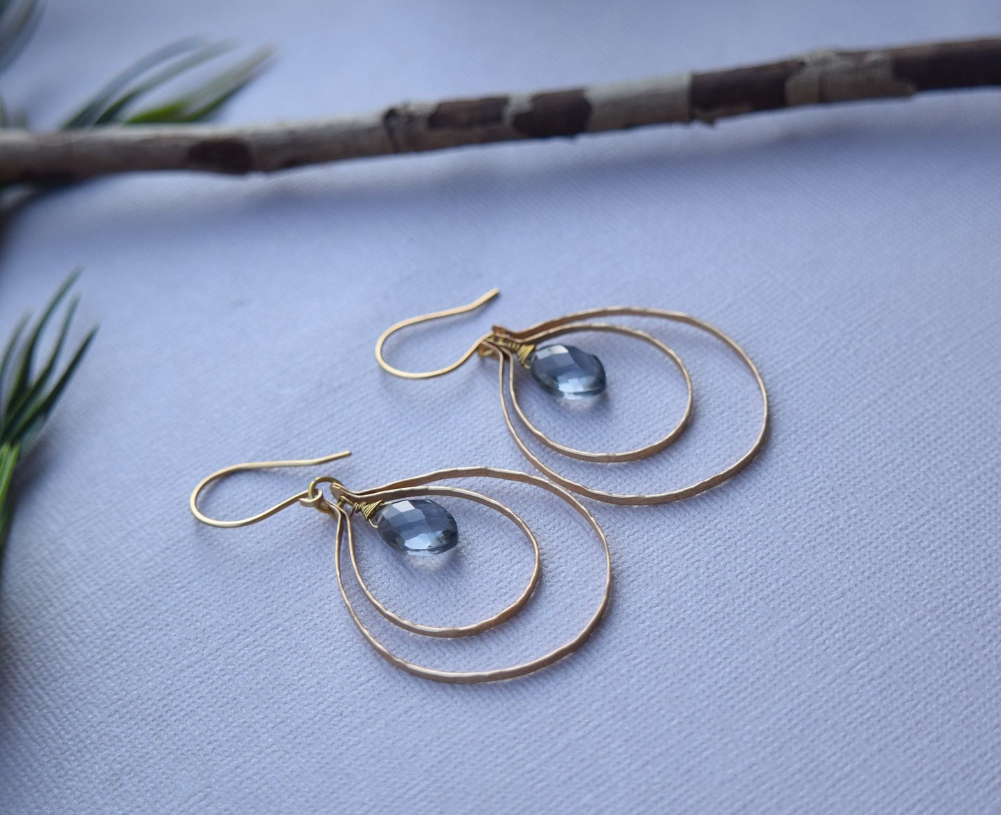 Gray Quartz Hoop Earrings