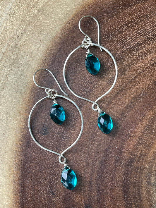 Teal Quartz Hoop Earrings