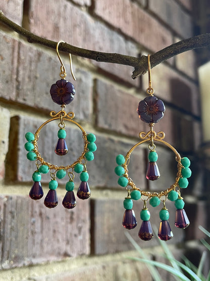 Purple Flower Boho Earrings