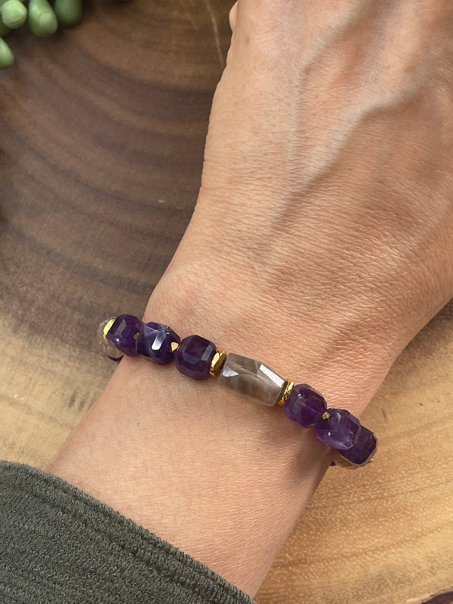 Amethyst and Fluorite Beaded Bracelet