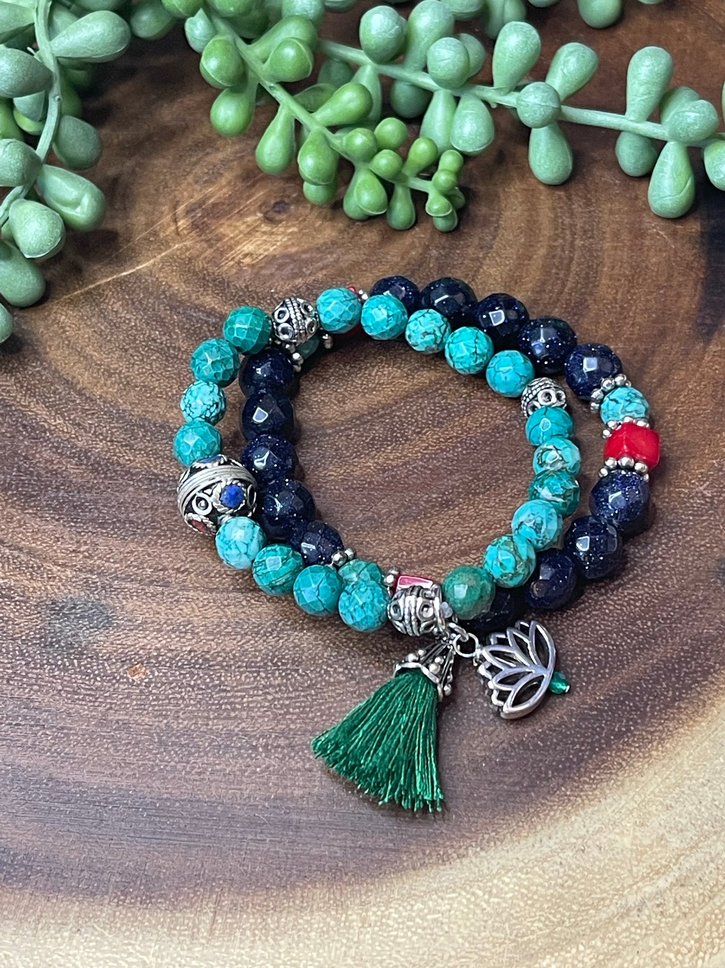 Blue Sunstone/Green Turquoise Bracelet Set