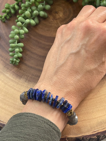 Lapis Lazuli Bracelet - Labradorite Beaded Bracelet - Gemstone Bracelet - Blue Bracelet