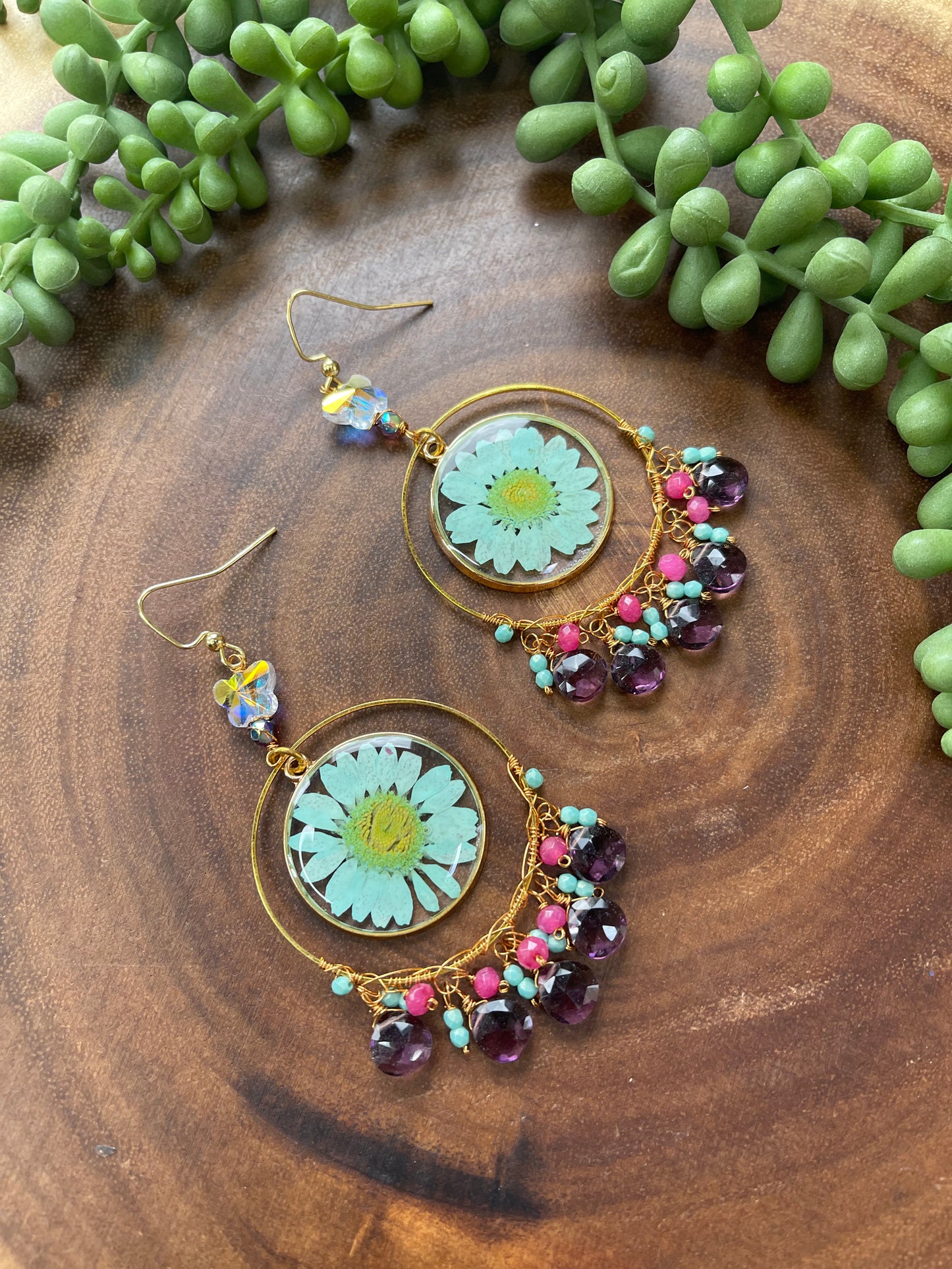 Amethyst Hoop Resin Earrings