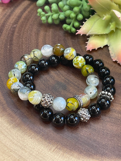 Black Jasper/Yellow Agate Bracelet Set