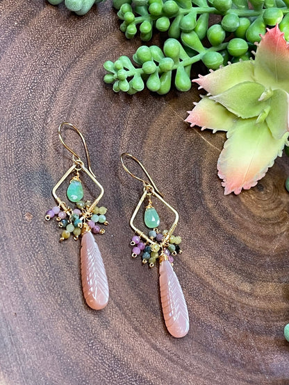 Peach Moonstone / Tourmaline Earrings