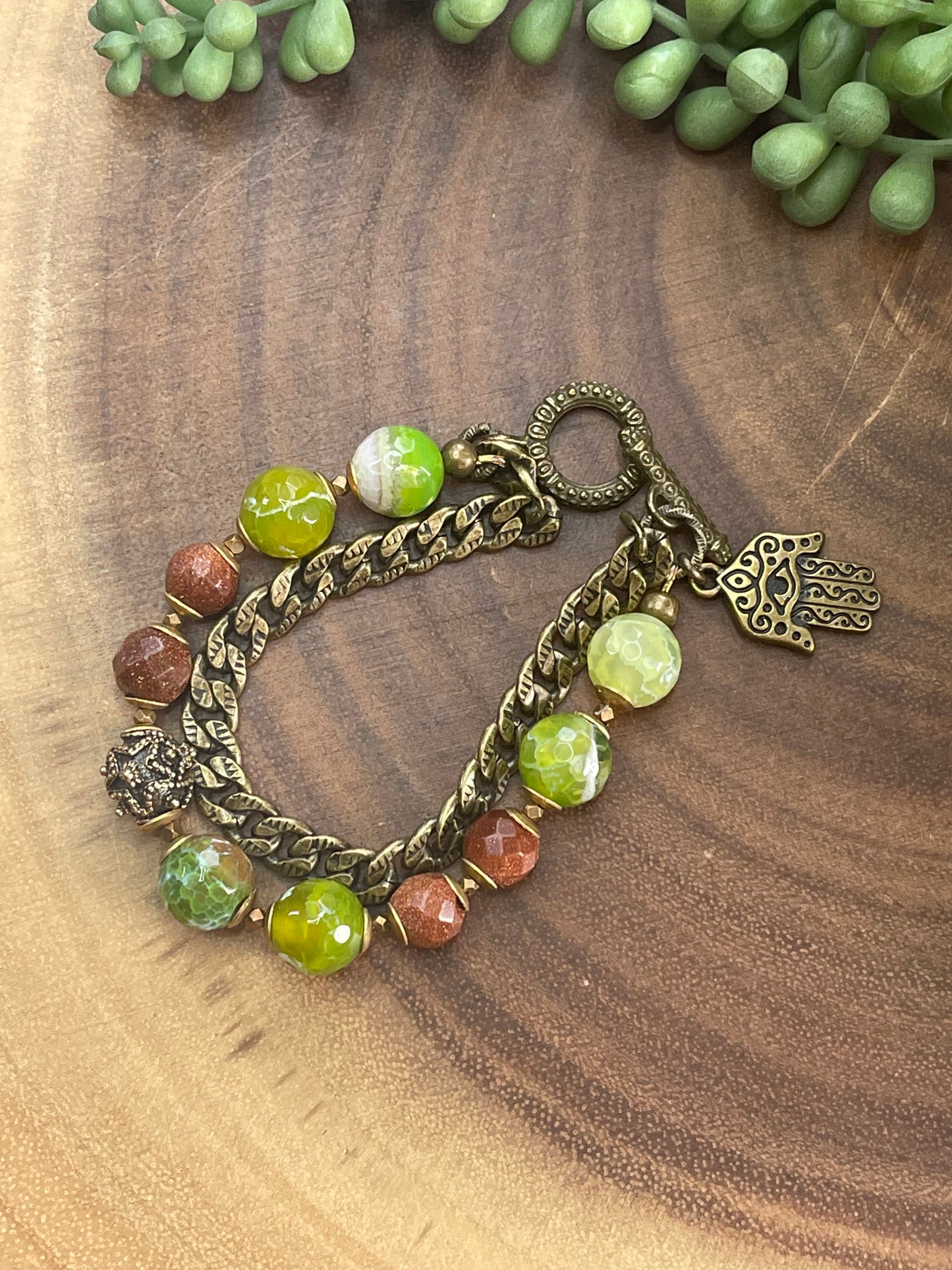 Green Agate/ Sandstone Beaded Chunky Bracelet