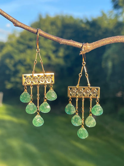 Green Strawberry Quartz Ethnic Earrings