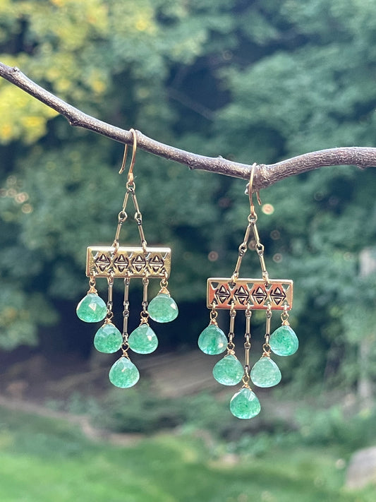 Green Strawberry Quartz Ethnic Earrings