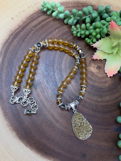 Gold Druzy Beaded  Necklace