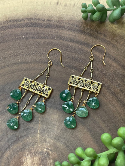 Green Strawberry Quartz Ethnic Earrings