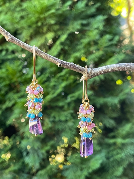 Amethyst Multi Colored Cluster Earrings