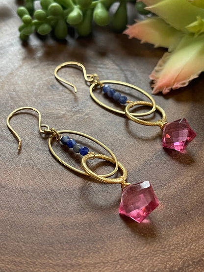 Pink Quartz Stars/ Sodalite Hoop Earrings