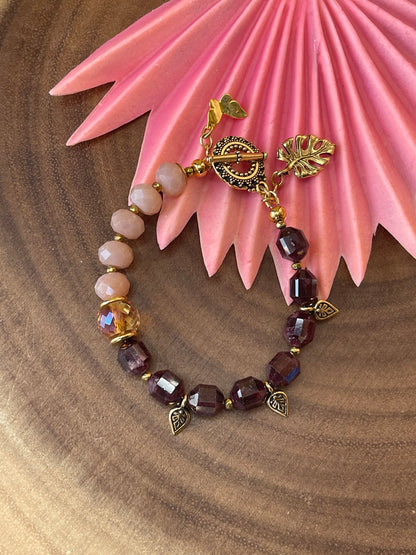 Garnet / Peach Moonstone Charm Bracelet