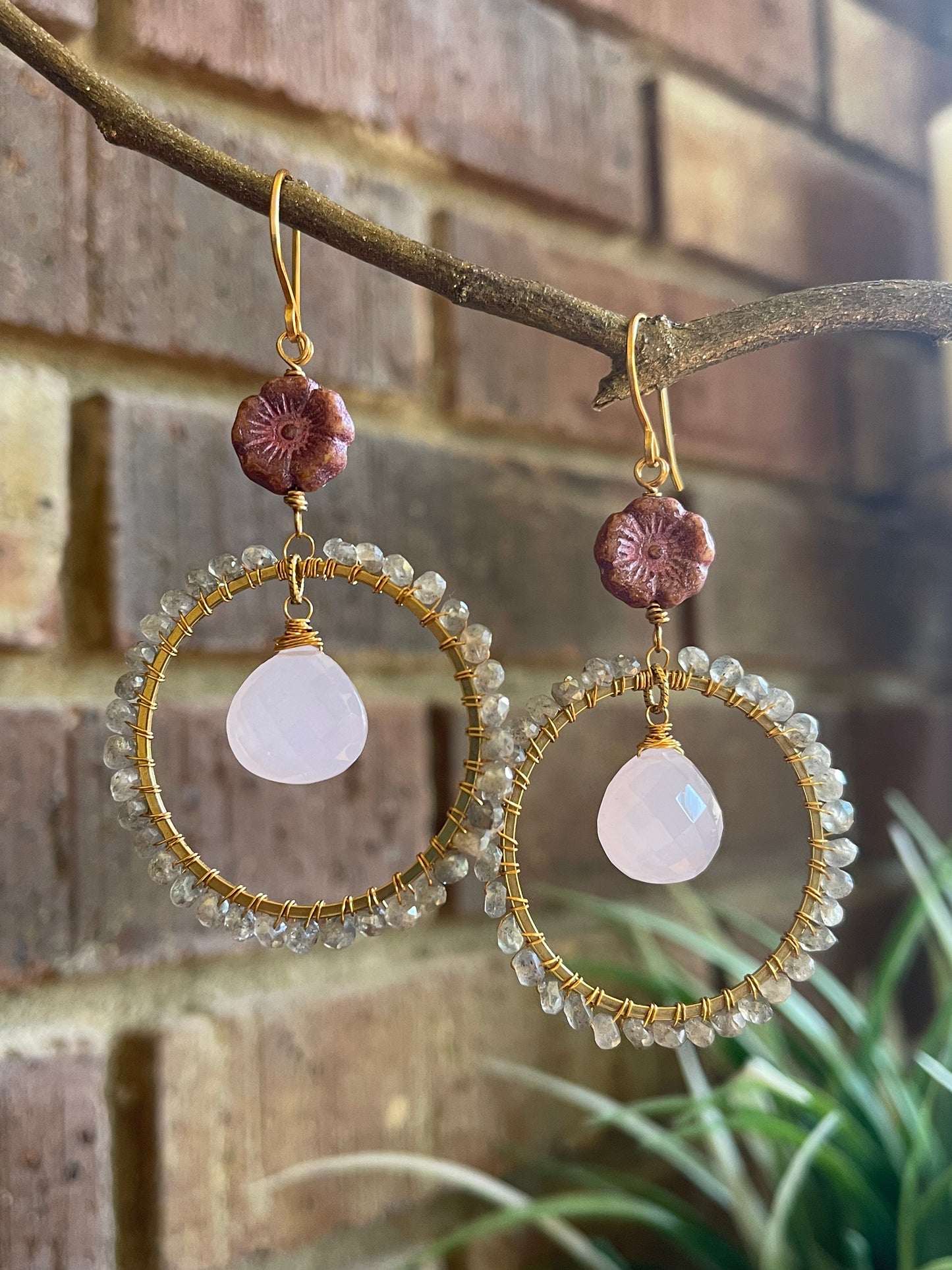 Rose Quartz / Labradorite Hoop Earrings