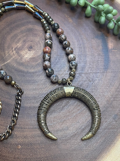 Brown Jasper Brass Necklace