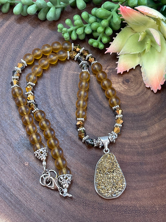 Gold Druzy Beaded  Necklace