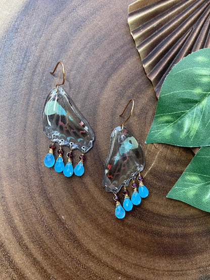 Resin Butterfly / Blue Chalcedony Earrings