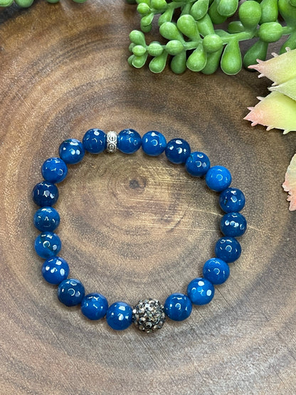 Dark Blue Agate Beaded Bracelet